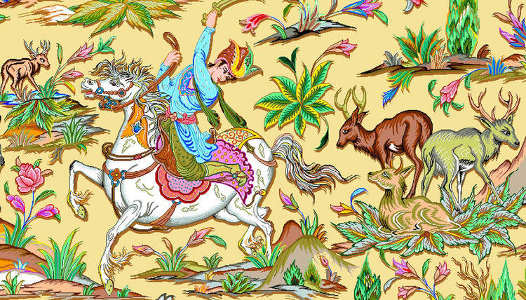 مخمل فرش شکارگاه پارسی طلایی