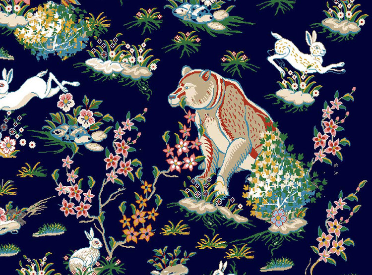 مخمل فرش شکارگاه قصر ایرانیان سورمه ای